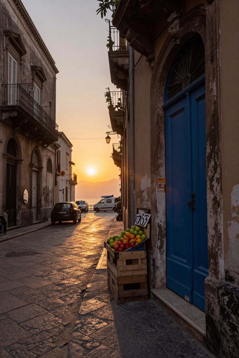 As The Sun Drops Toward The Horizon on Sunset Light in Palermo in in Palermo, Italy
