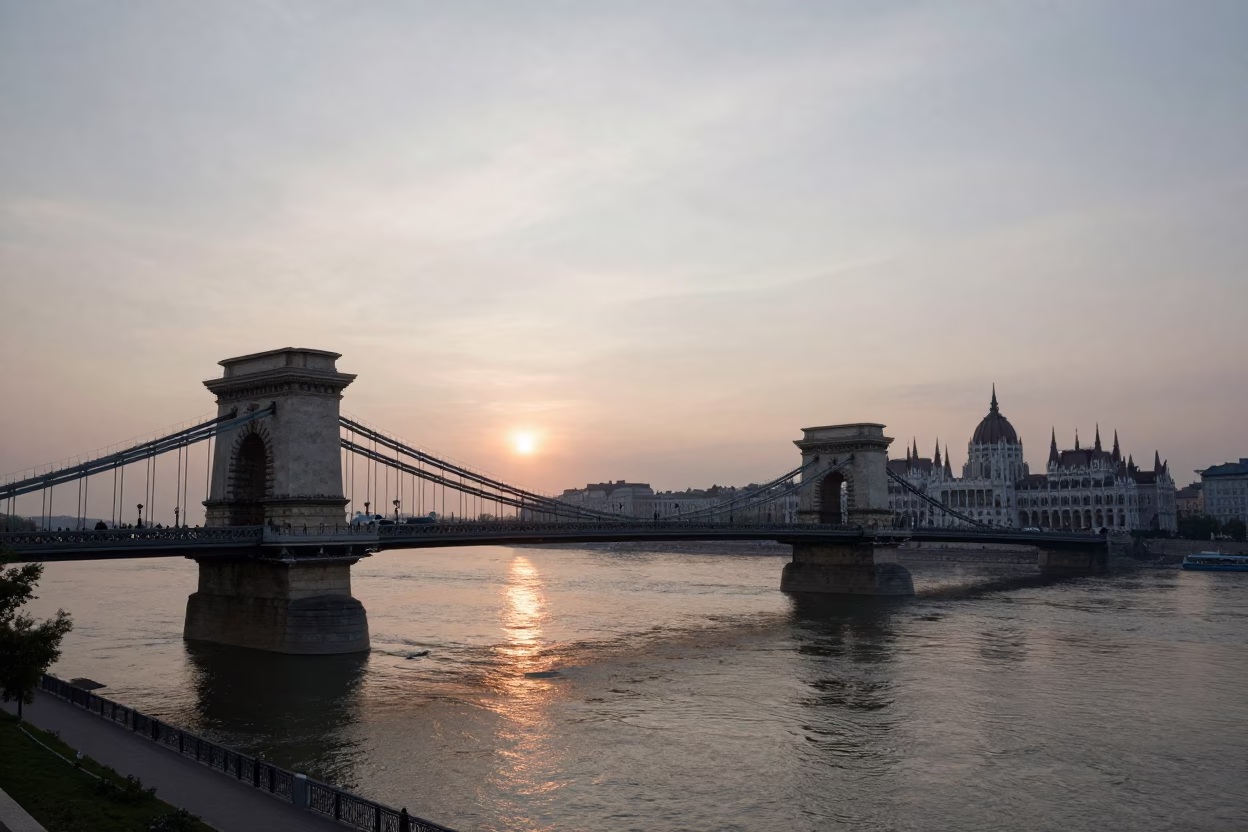 As The Sun Drops Toward The Horizon on Sunset View in Budapest in in Budapest, Hungary