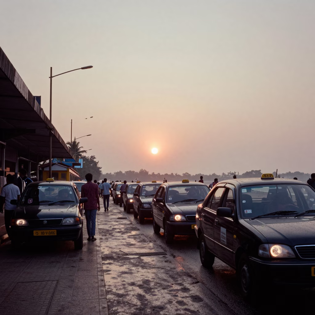 As The Sun Drops Toward The Horizon on Train Station in Kochi in in Kochi, India