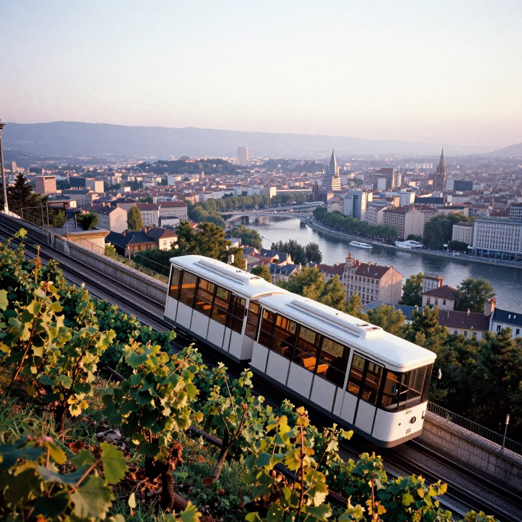 Ascending Hillside just after sunrise in Lyon in in Lyon, France