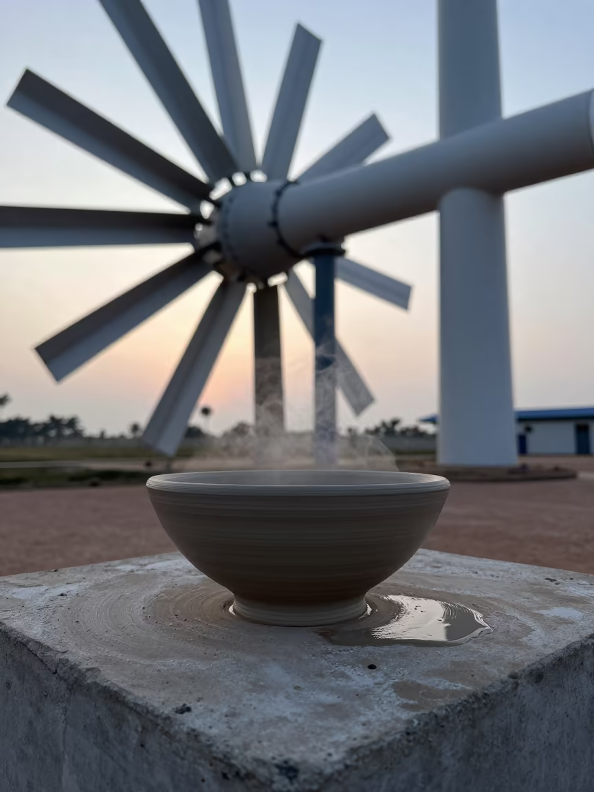 Ash Glazed Pottery Bowl in Yaounde Turbine Hall in in a turbine hall near Yaounde