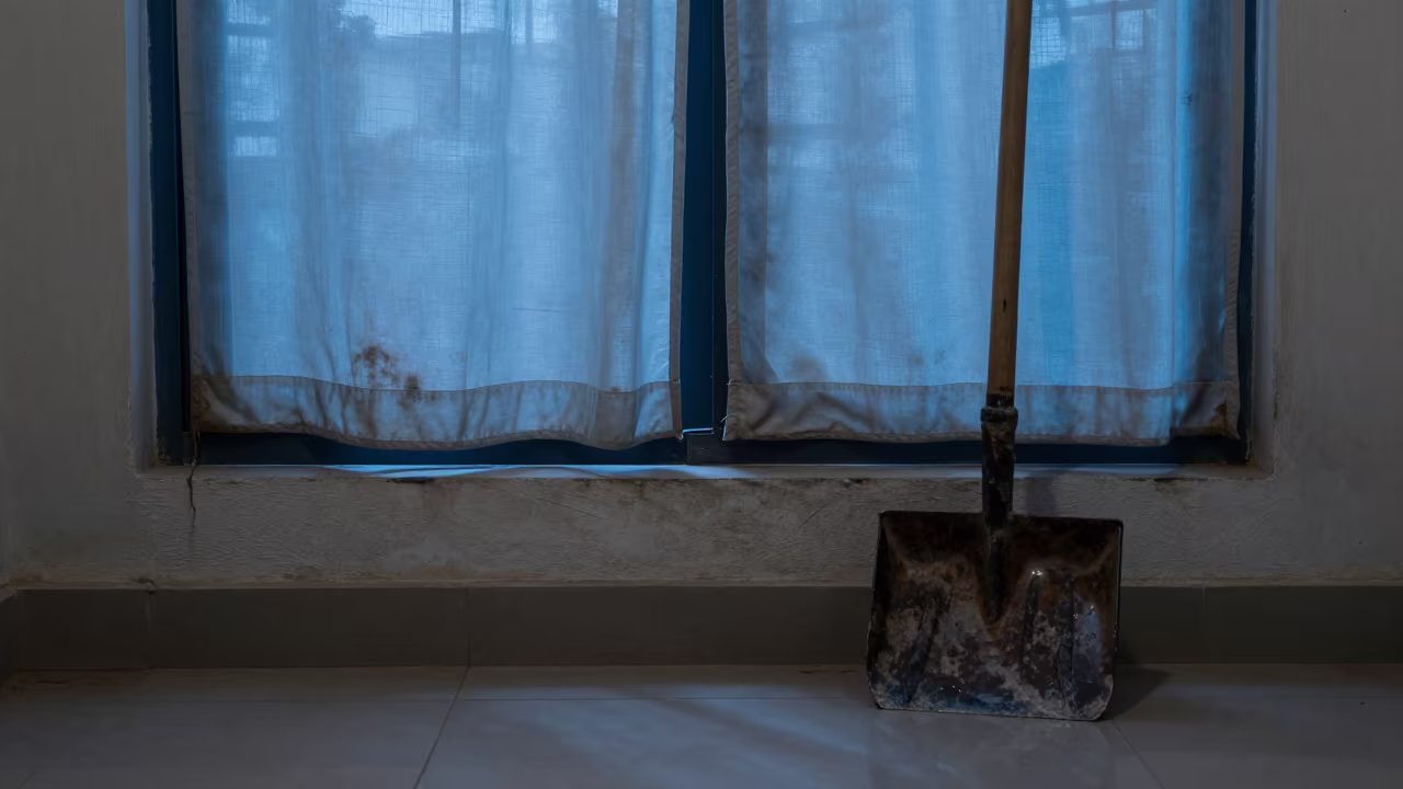 Ash Shovel in Nagpur Entry Hall in on a painted display ledge in Nagpur