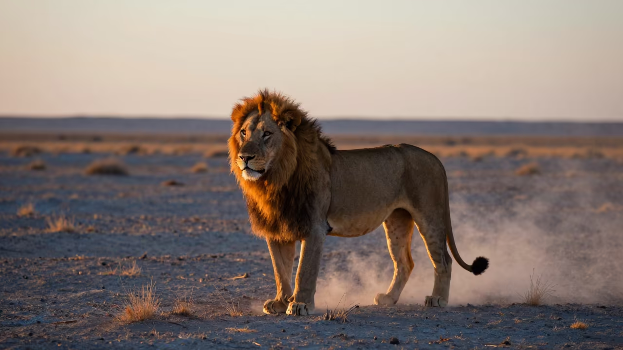 Asiatic Lion in Gobi Desert Golden Hour in in the Gobi Desert