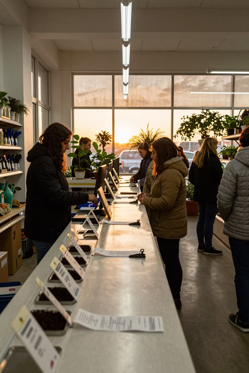 Asmara Garden Checkout with Soil Tags in inside a fitting room corridor in Asmara