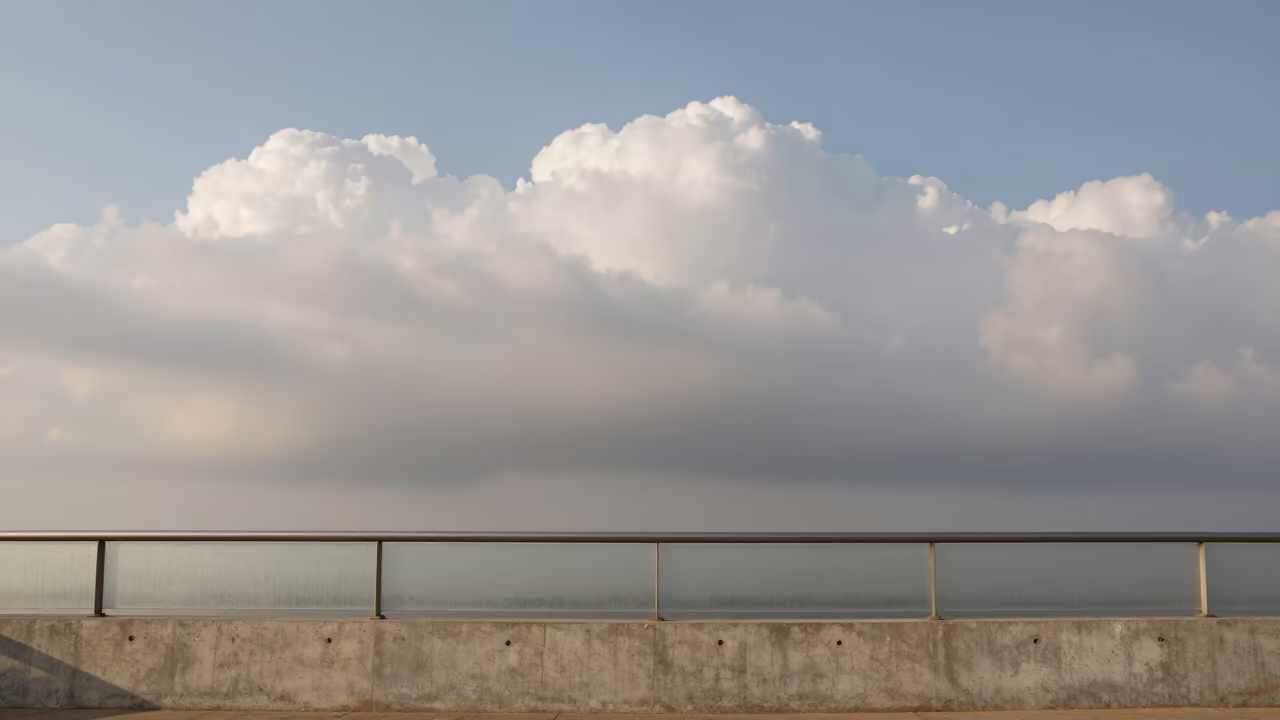 Undulating Asperitas Cloud Over Pier Railing in on a pier railing near Bhubaneswar