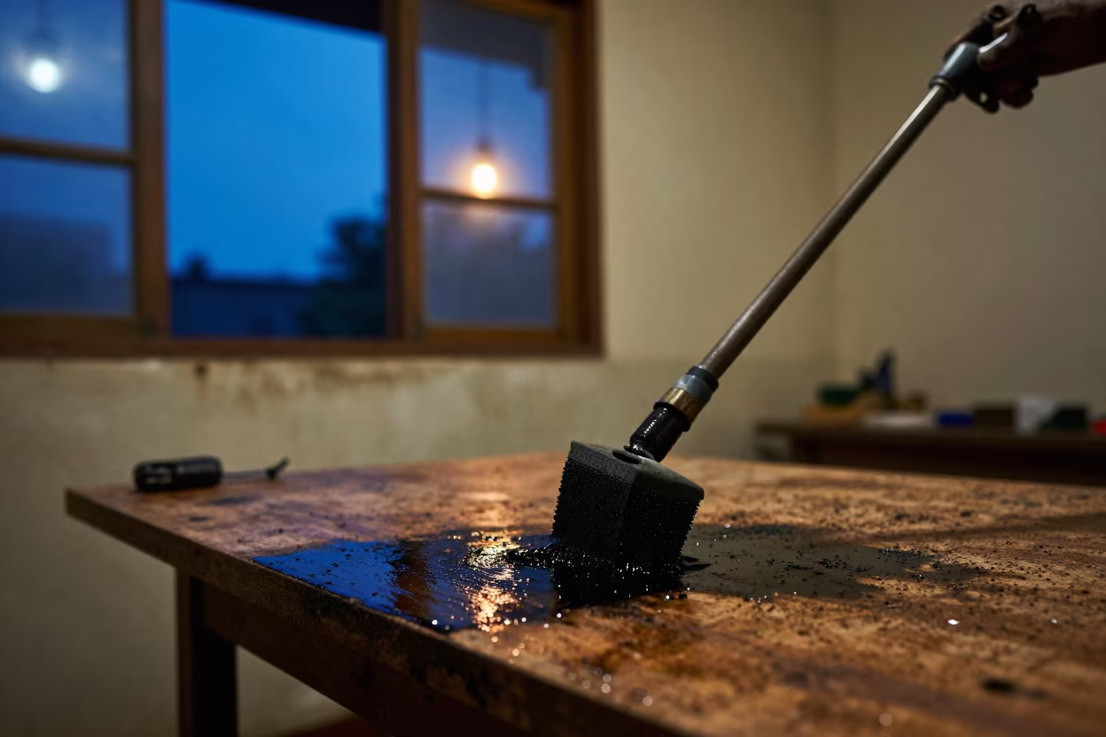 Asphalt Tack Coat Wand on Workbench in on a wooden workbench near Visakhapatnam