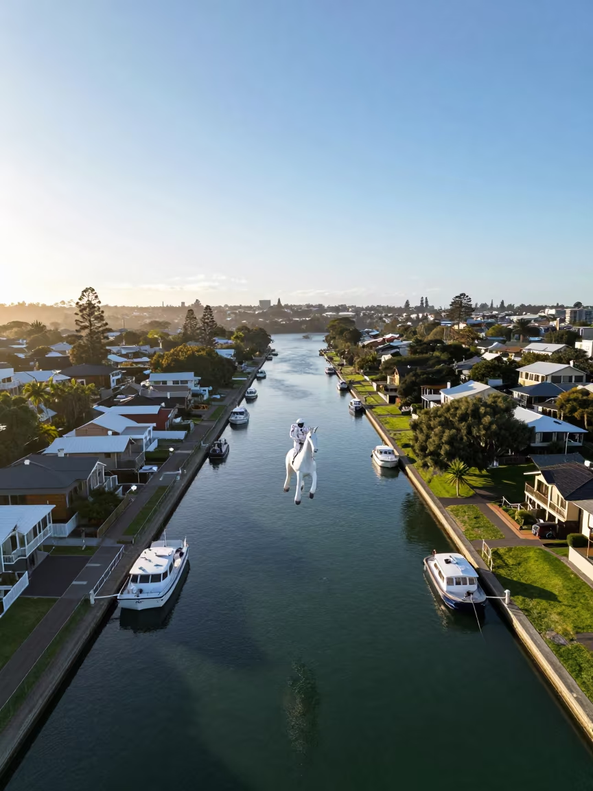 Astronaut Unicorn Floats Over Sydney Houseboats in near Darlinghurst, Sydney