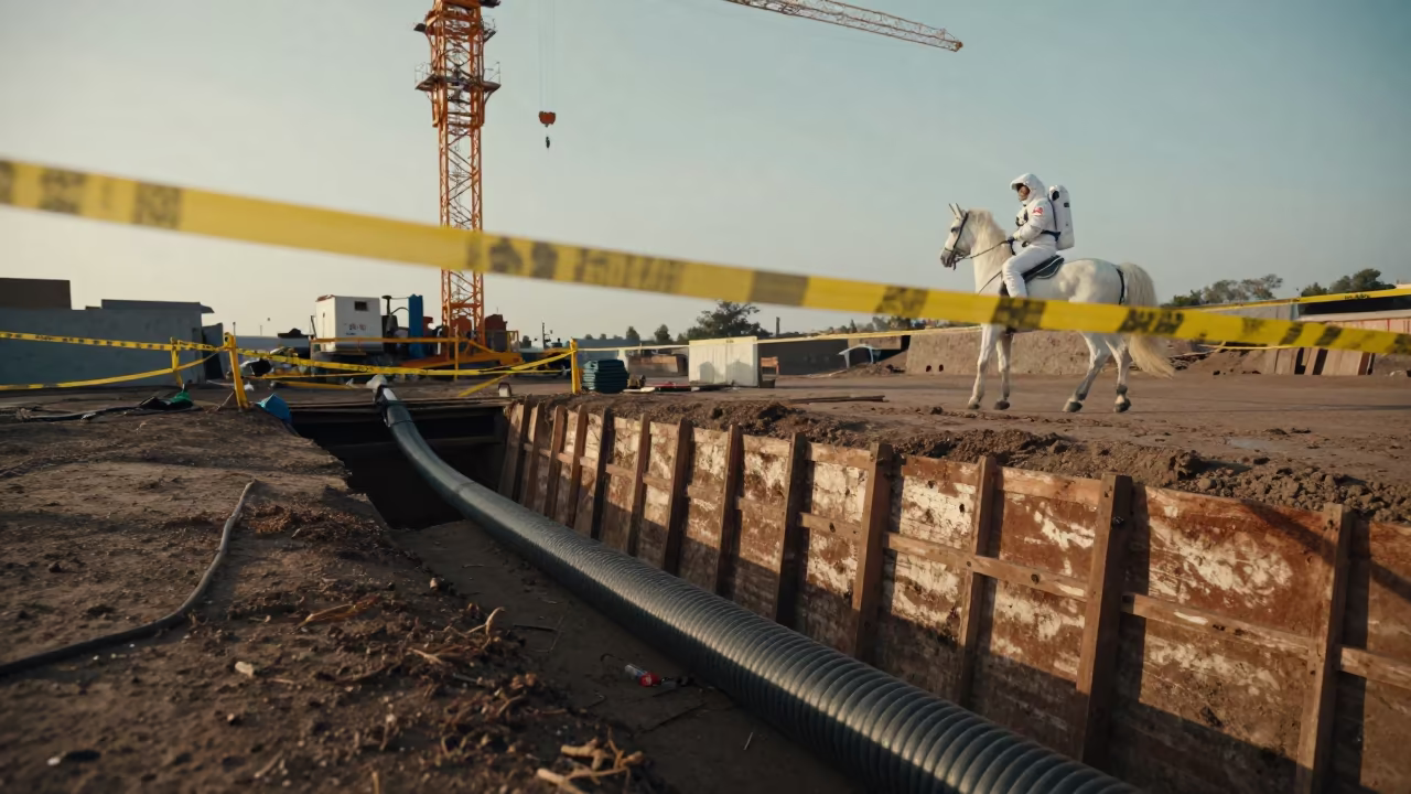 Astronaut Unicorn Over Harar Construction Site in beneath a tower crane on open ground in Harar