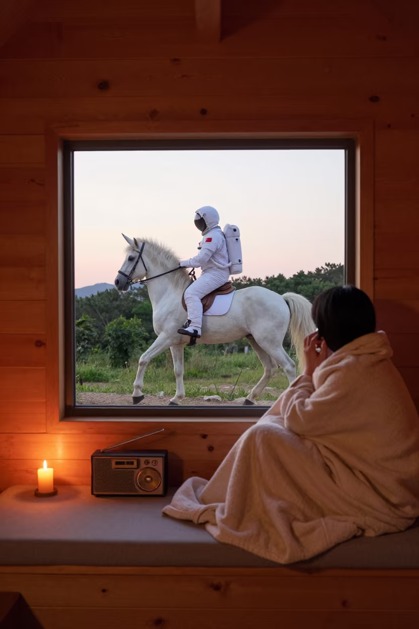 Astronaut Unicorn in Seoul Cabin Window in on a window seat in Seoul