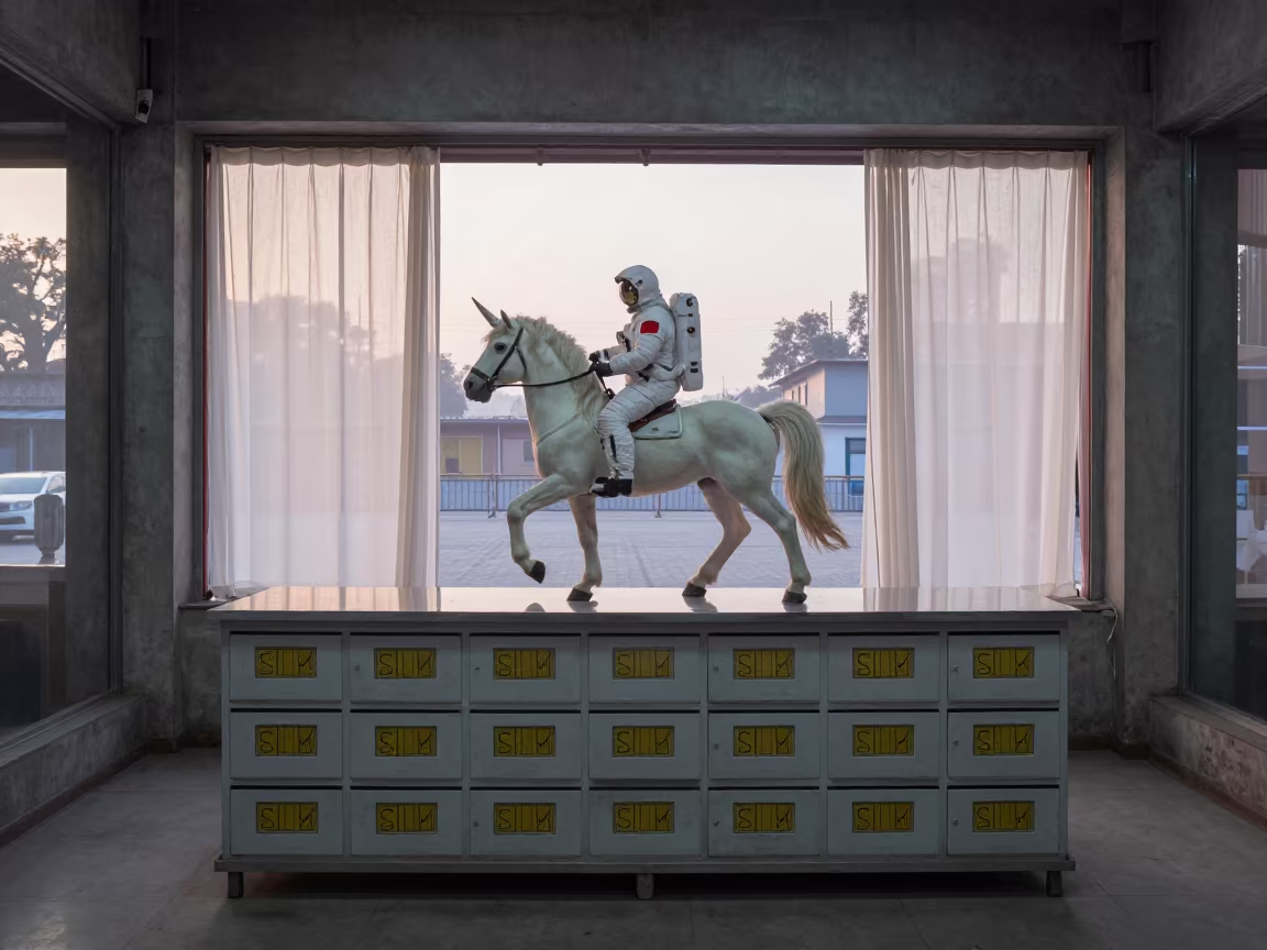 Astronaut Unicorn in Winter Storefront in inside a storefront prepared for opening in Patiala