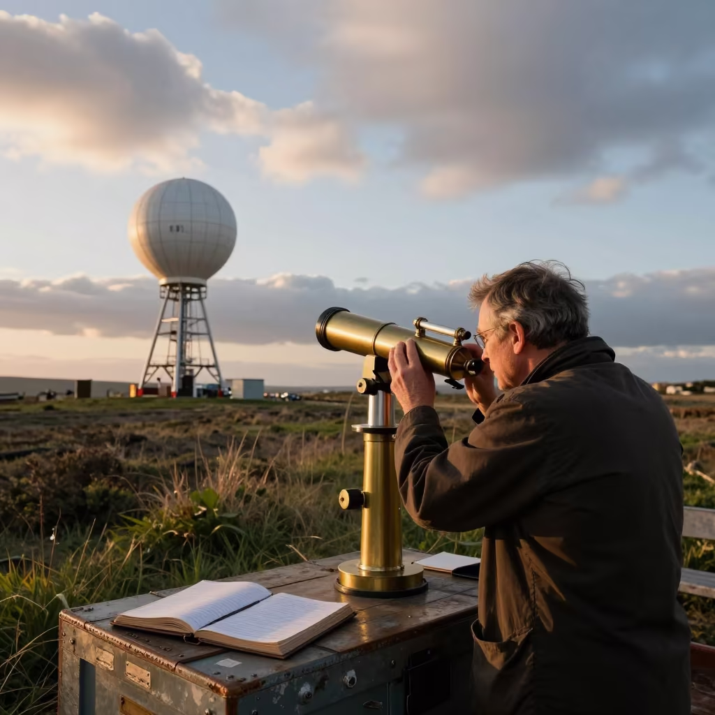 Astronomer Calibrates Telescope at Malta Launch Site in near a weather balloon launch site in Malta