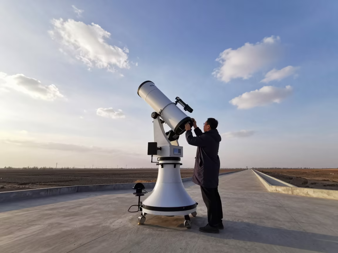 Astronomer Calibrates Telescope on Henan Platform in on a wind-scoured research platform in Henan