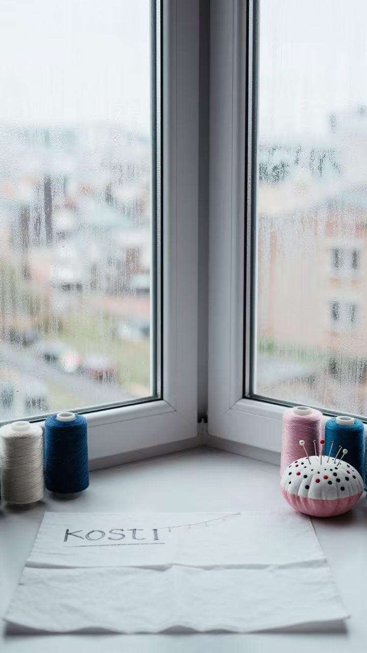 Atelier Corner Thread Pins Hems Kosti in under runway rehearsal lights near Kosti