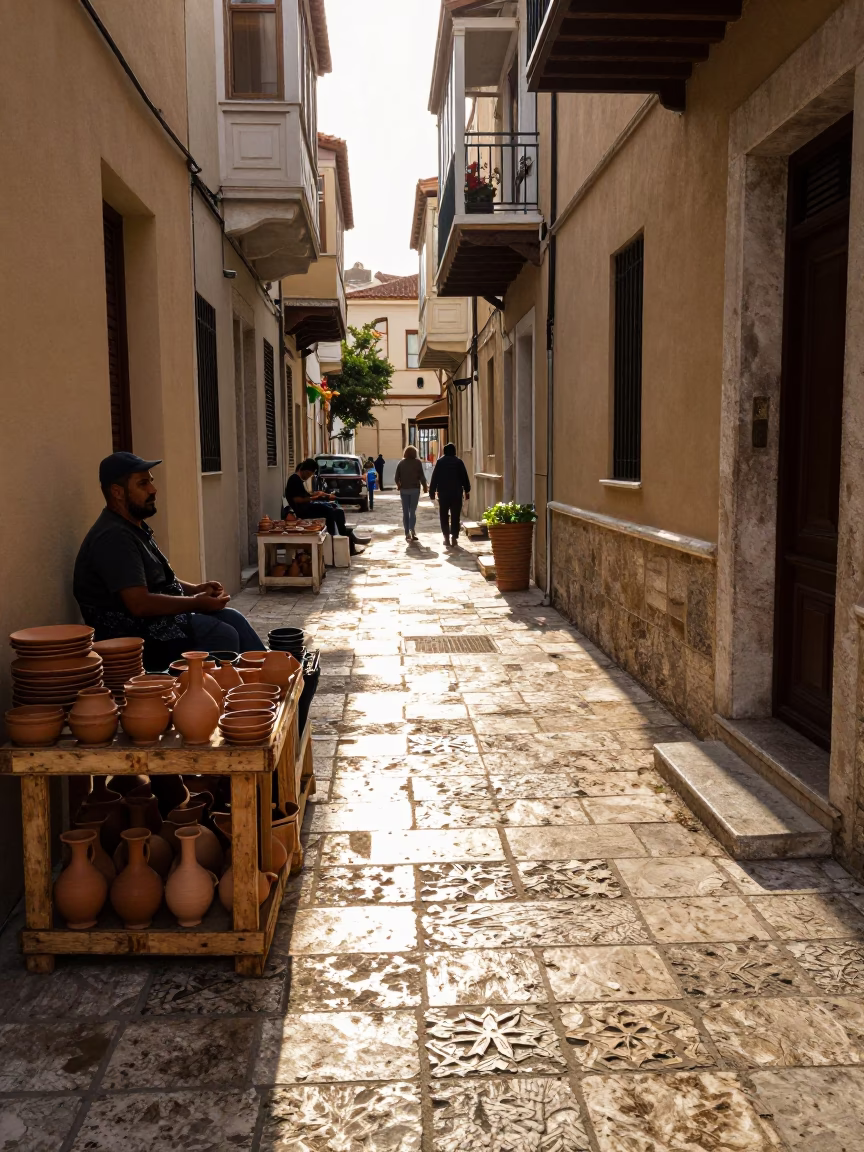 Athens Athenian Alleyway at The Early Afternoon Light in in Athens, Greece
