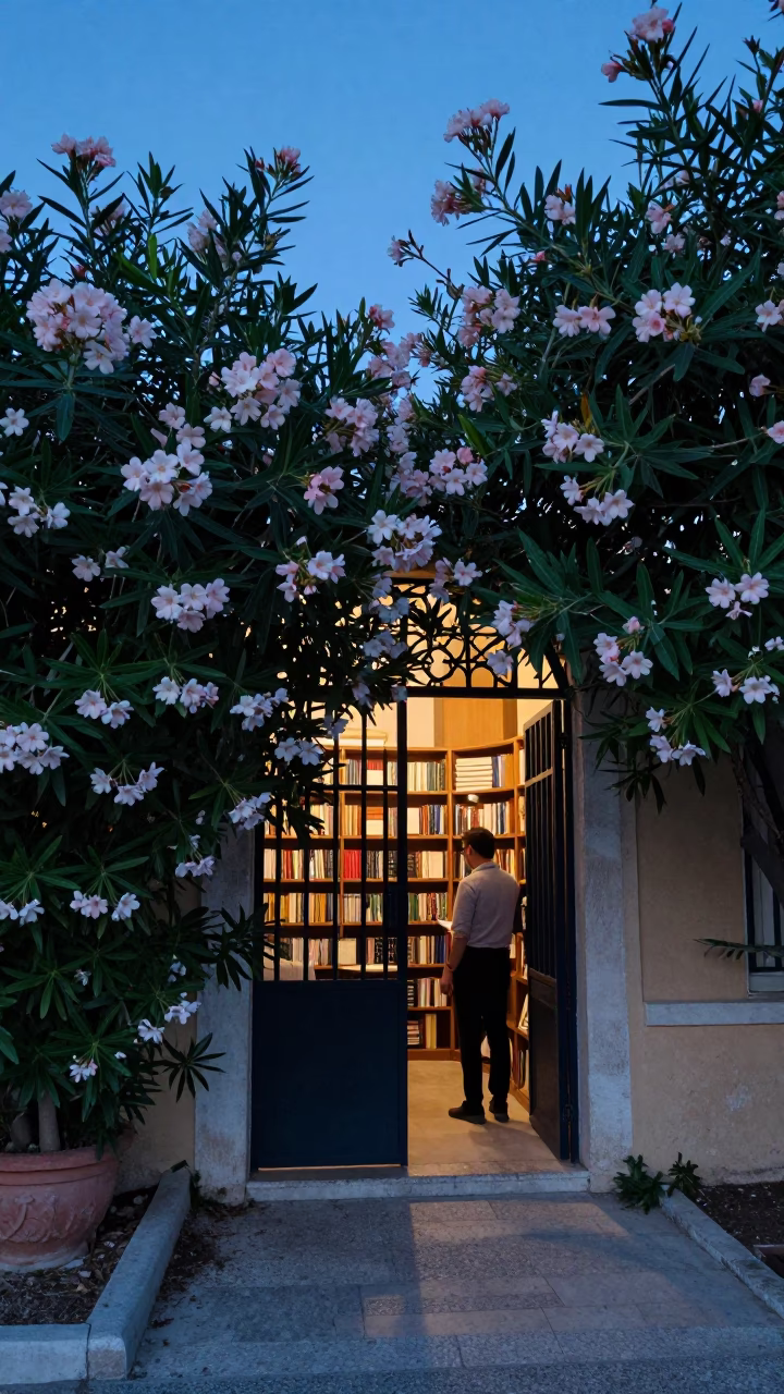 Athens Greece Before Sunrise Oleander Hedge and Library Key Unlocking in in Athens, Greece