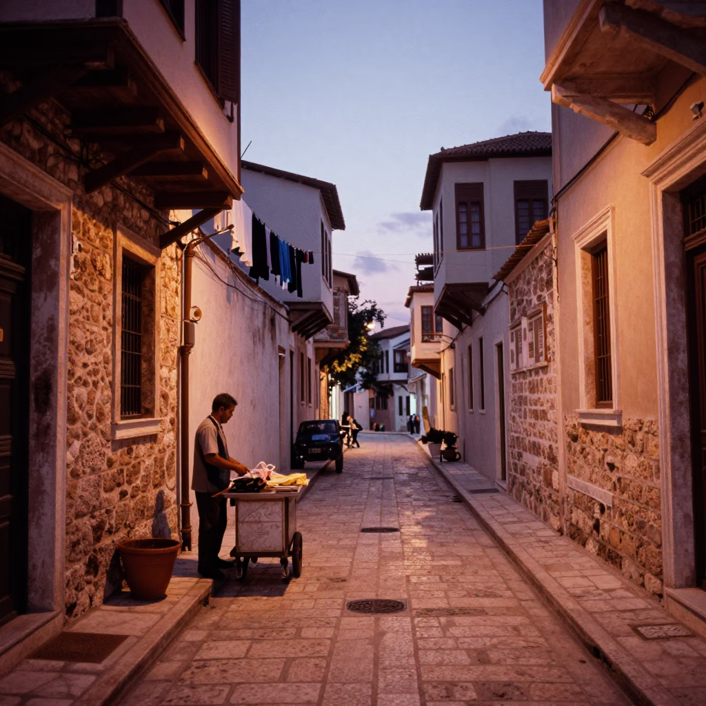 Athens Greece Dusk Street Scene with Parings and Urban Details in in Athens, Greece
