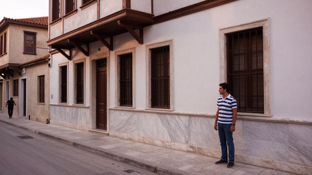 Athens Greece street scene with marble architecture and vintage 1980s lifestyle details in in Athens, Greece