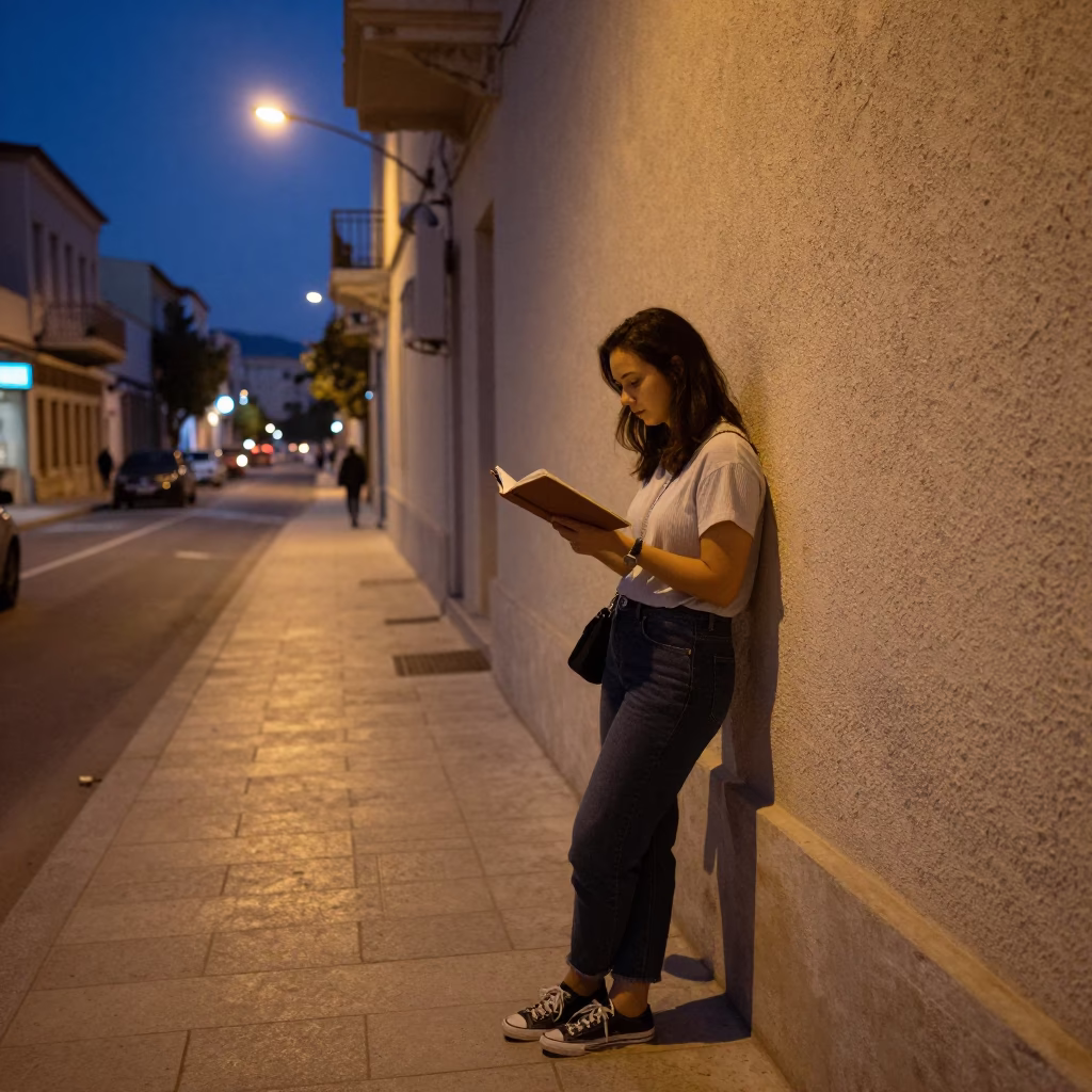 Athens Greece Twilight Street Scene with Notebook and Urban Atmosphere in in Athens, Greece