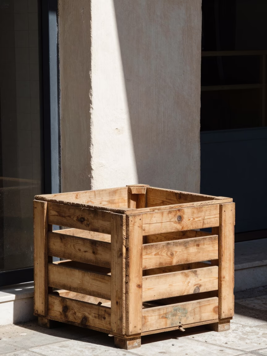 Athens Wooden Crate at Midday Light in in Athens, Greece