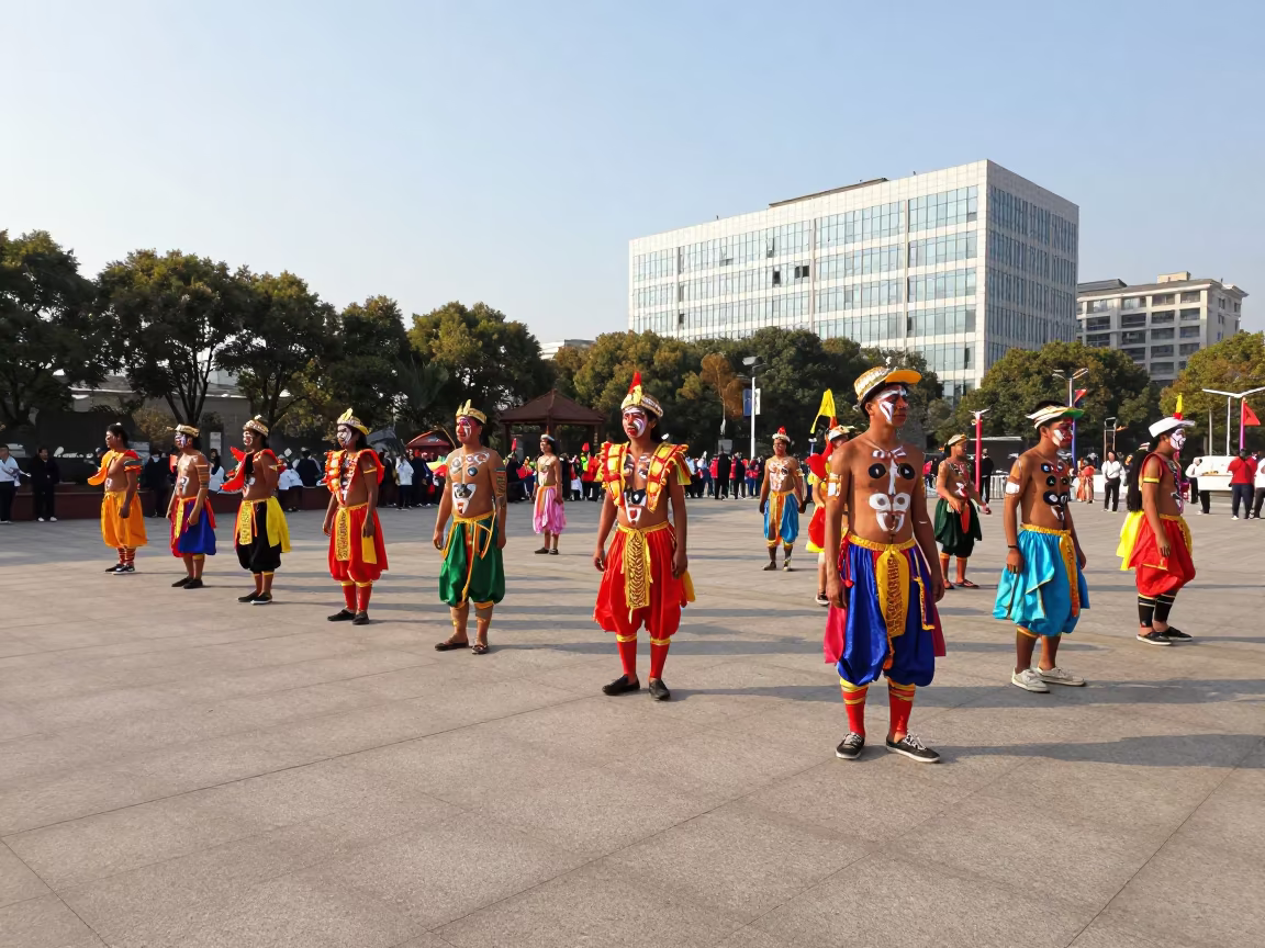 Ati-Atihan Festival Parade in Shanghai Square in at a public square during a festival in Shanghai