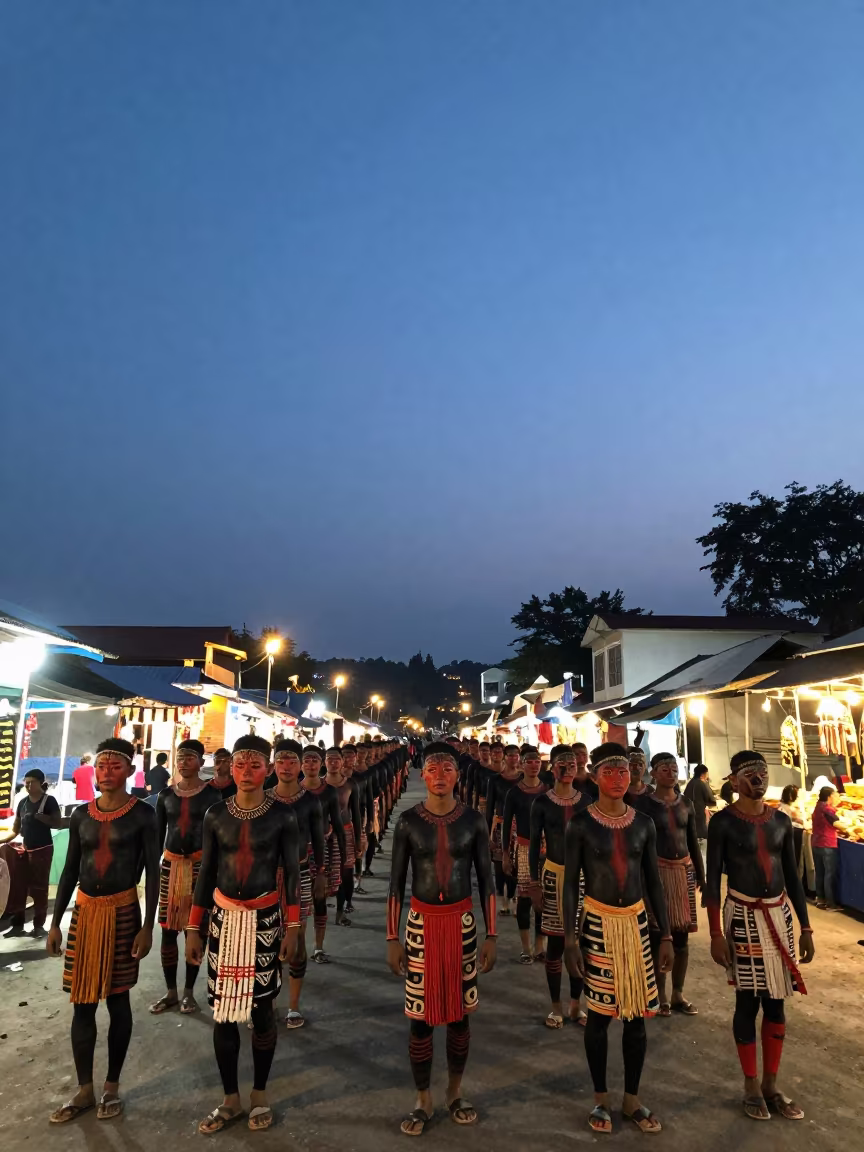 Ati-Atihan Parade with Body Paint in Dibrugarh Market in at a night market in Dibrugarh