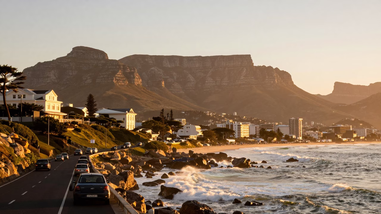Atlantic Seaboard in Cape Town at Honeyed Evening Light in in Cape Town, South Africa