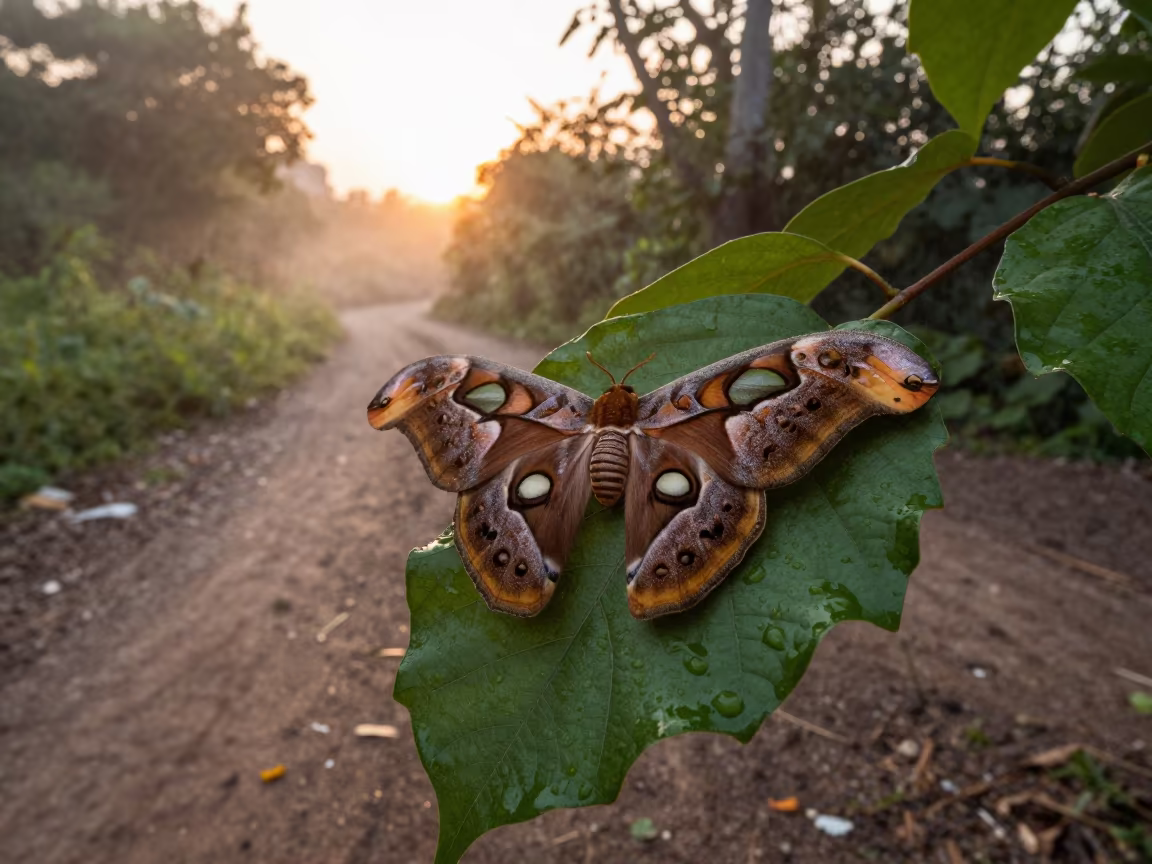 Atlas Moth Wing Eyespots on Monsoon Trail in along a game trail near Minatitlán