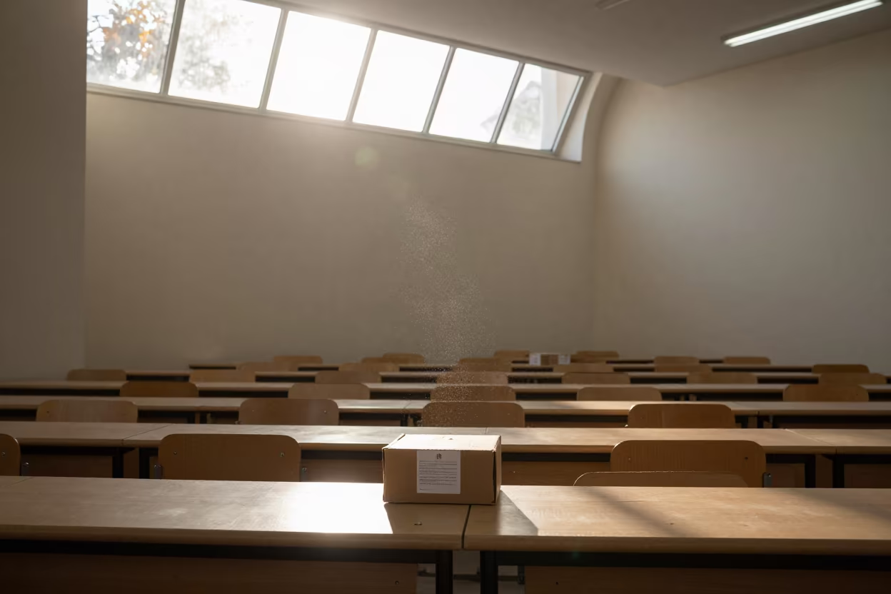 Attendance Box on Table in Zagazig Lecture Hall in in a lecture hall before the crowd arrives near Zagazig
