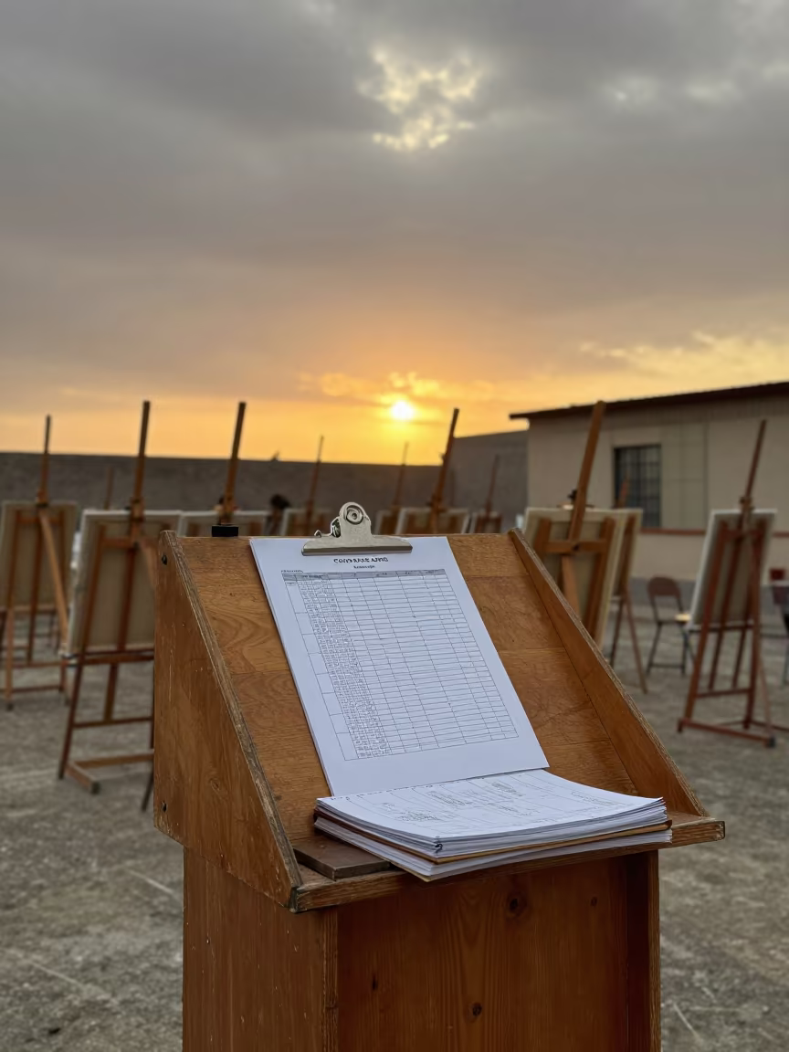 Attendance Sheet on Art Classroom Podium in Arica in inside an art classroom in Arica