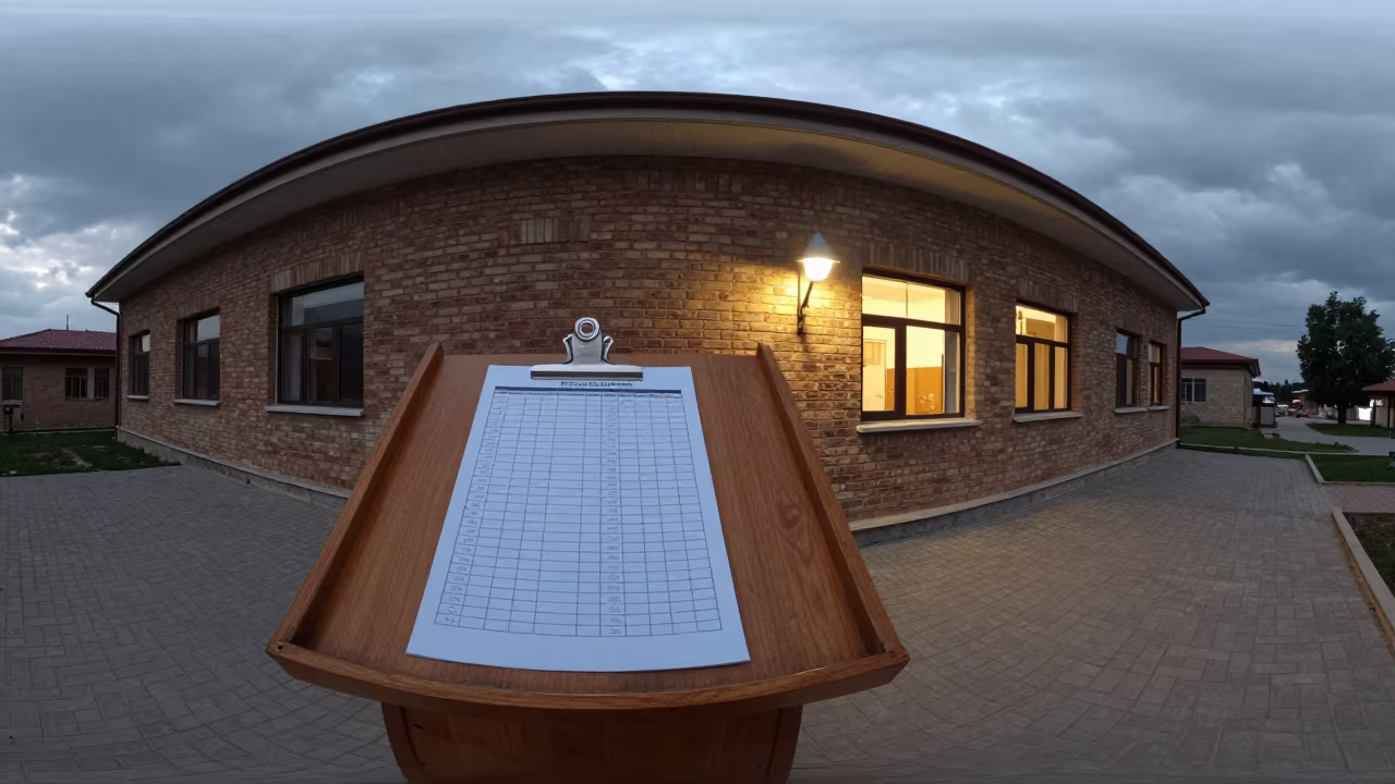 Attendance Sheet on Podium Before Evening Class in outside a brick lecture building in Şanlıurfa