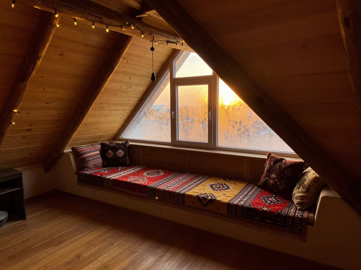 Attic Window Seat Erbil Golden Hour View in on a window seat in Erbil