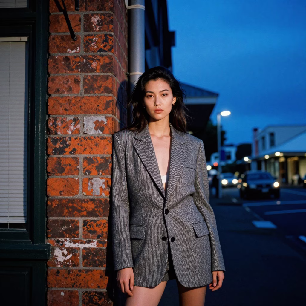 Auckland Evening Blue Hour Street Scene with Vintage 1990s Fashion and Urban Details in in Auckland, New Zealand