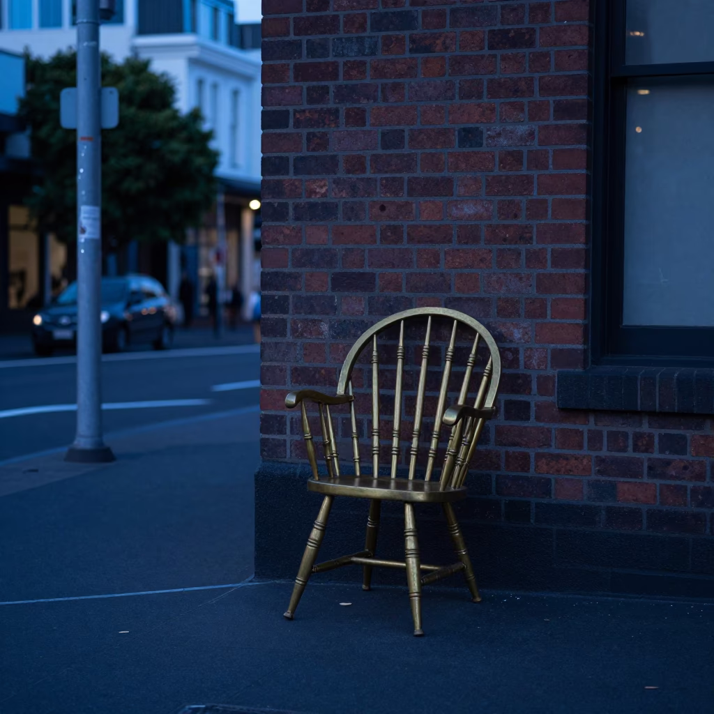 Auckland Evening Street Scene with Spindle Chair and Brass Cabinet Detail in in Auckland, New Zealand