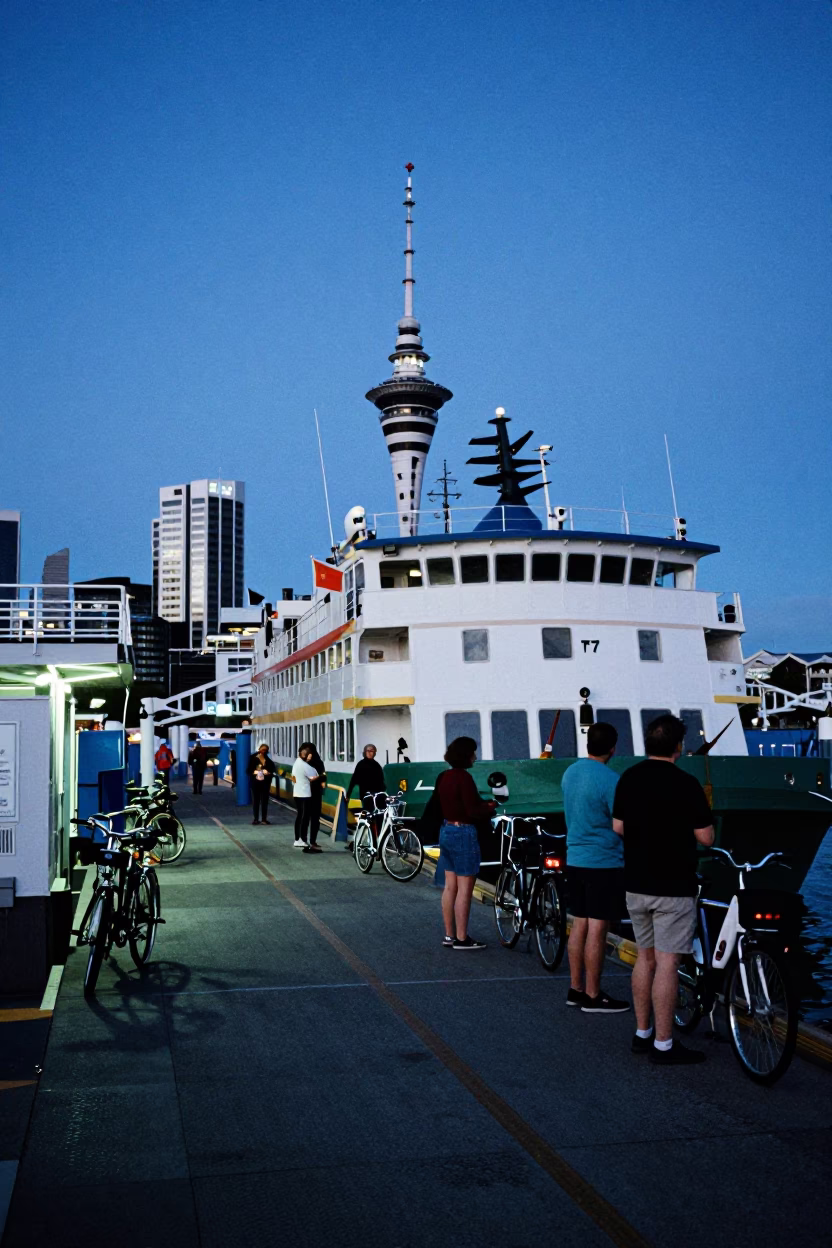 Auckland Ferry Dock at The Last Blue Light Of Evening in in Auckland, New Zealand