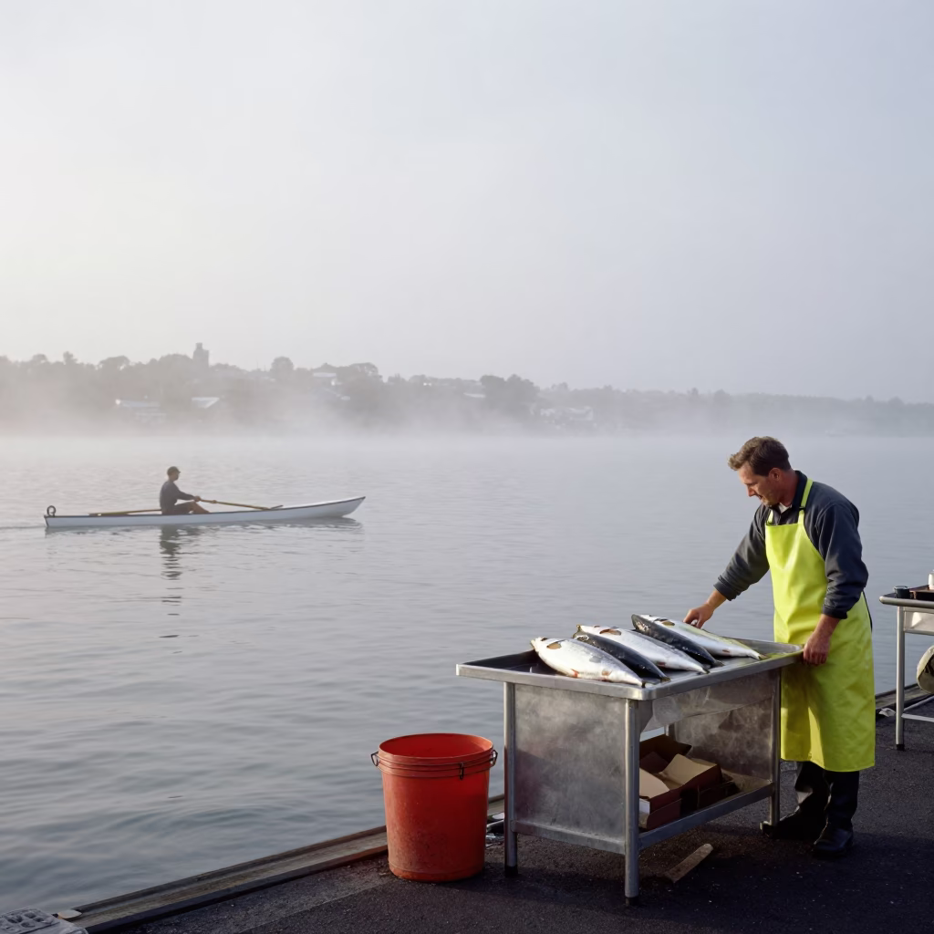 Auckland Fishmonger at Dawn Light in in Auckland, New Zealand