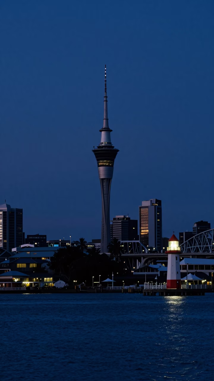 Auckland Harbor at Nautical Dawn Light in in Auckland, New Zealand