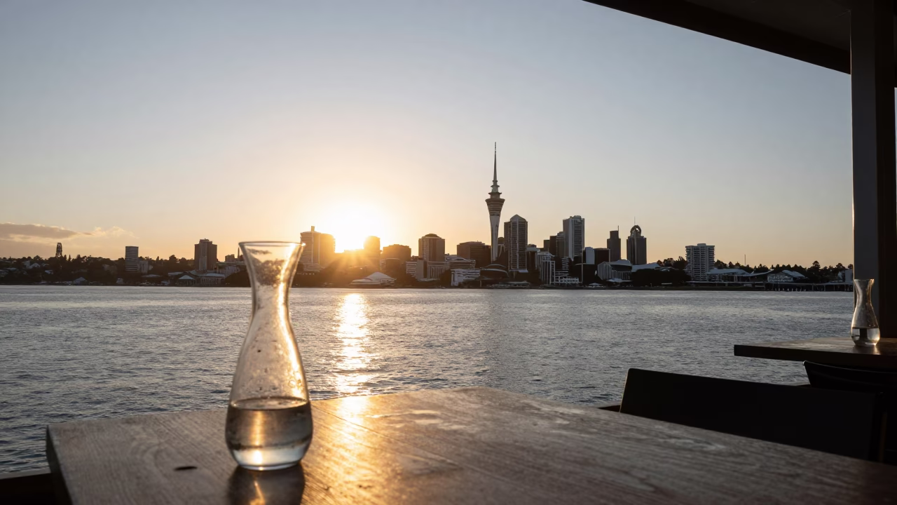 Auckland Harbor View at Golden Hour in in Auckland, New Zealand