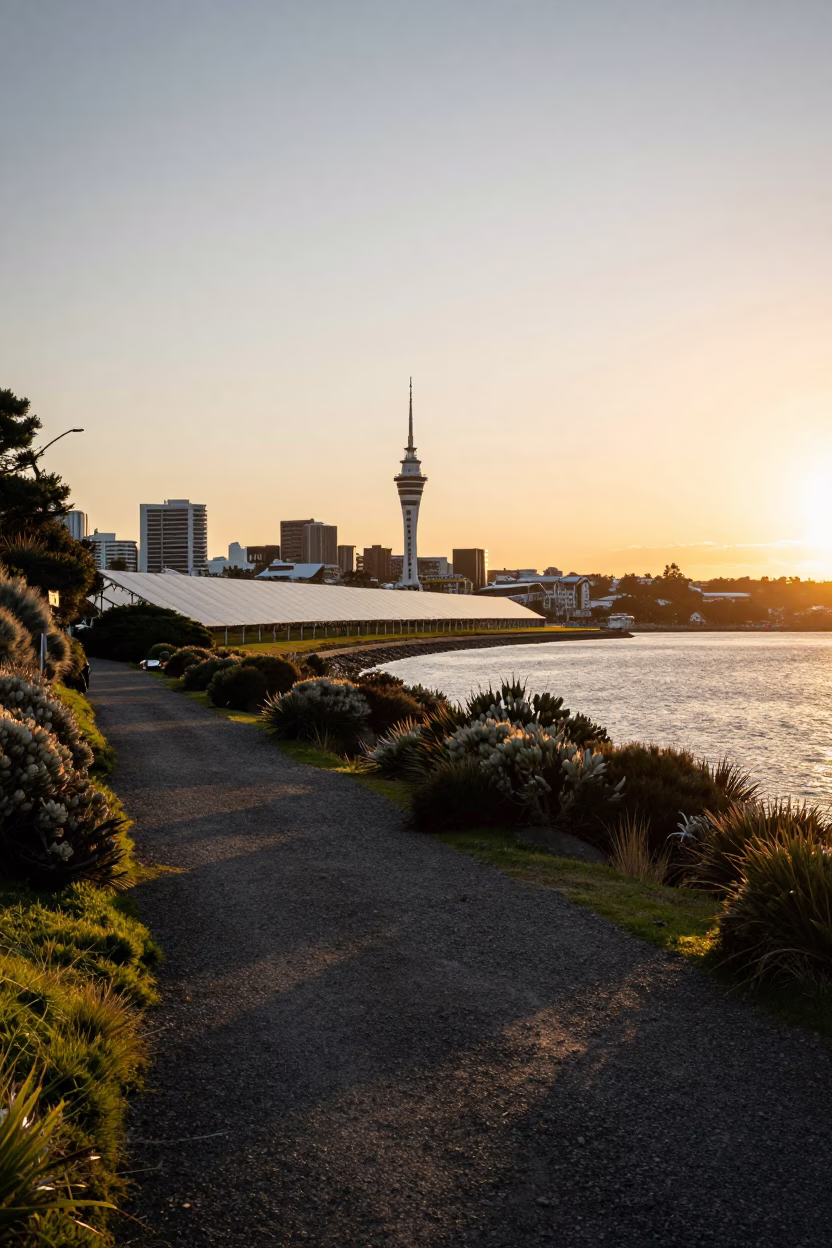 Auckland Harbor View at Sunset Light in in Auckland, New Zealand
