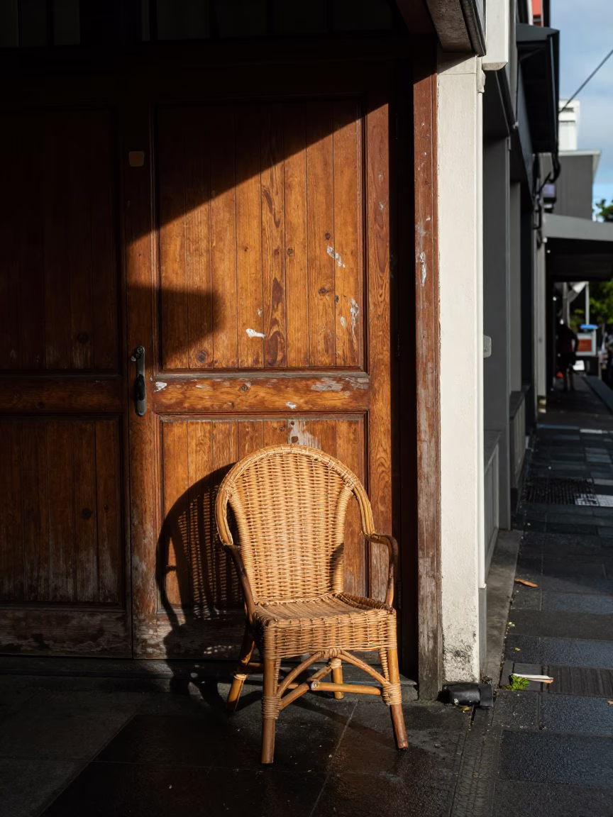 Auckland New Zealand Early Afternoon Street Scene with Wicker Chair and Rattan Details in in Auckland, New Zealand