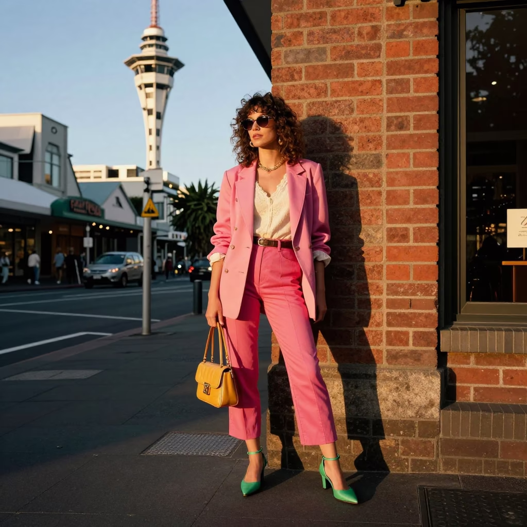 Auckland New Zealand Honeyed Evening Light High Fashion Street Photography Candid Moment in in Auckland, New Zealand