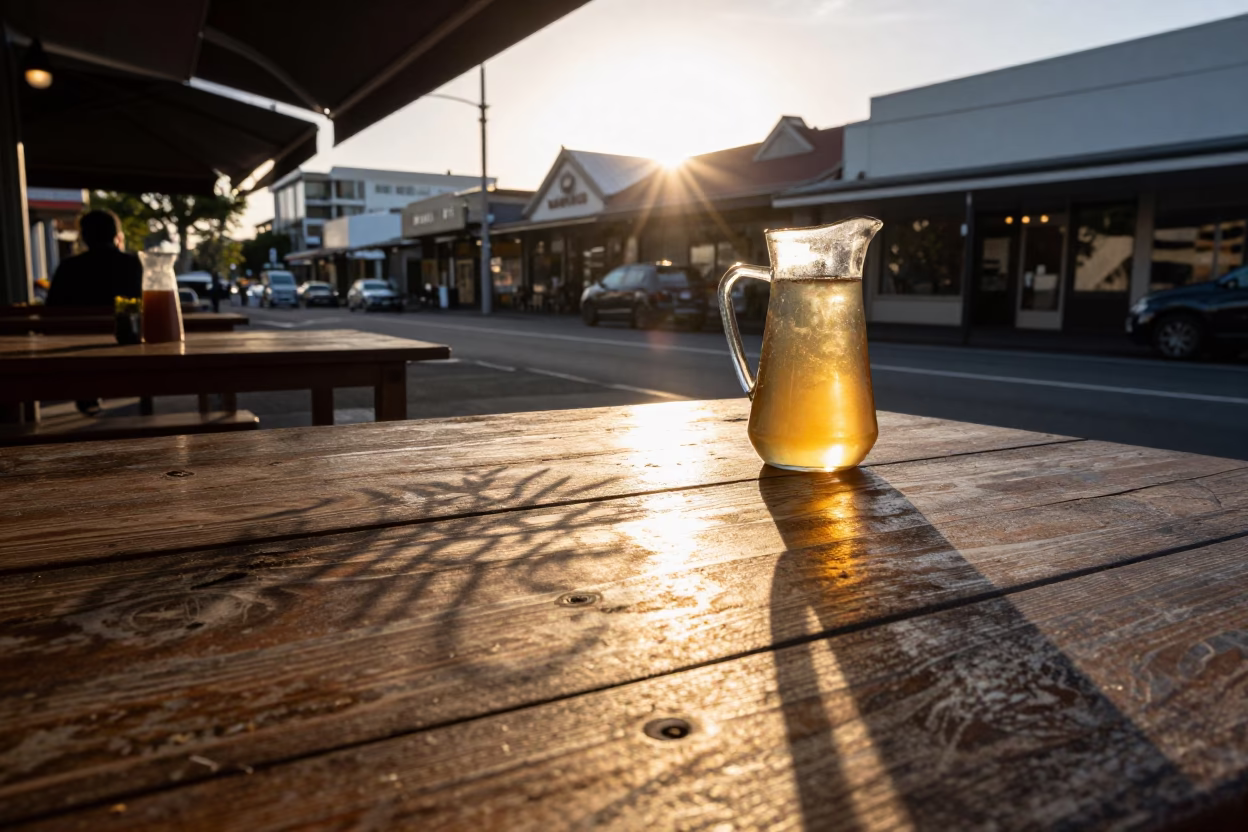 Auckland New Zealand Honeyed Evening Light Street Scene with Wicker Shadow in in Auckland, New Zealand