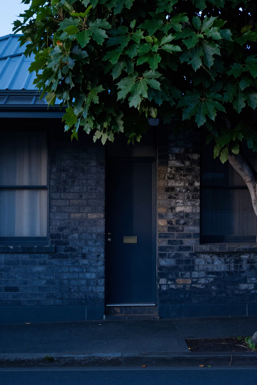 Auckland New Zealand pre-dawn street scene with deadbolt and fig tree in in Auckland, New Zealand