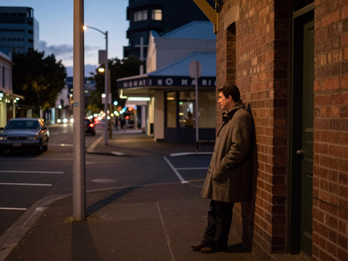 Auckland New Zealand Predawn Street Scene with Vintage 1950s Urban Details in in Auckland, New Zealand