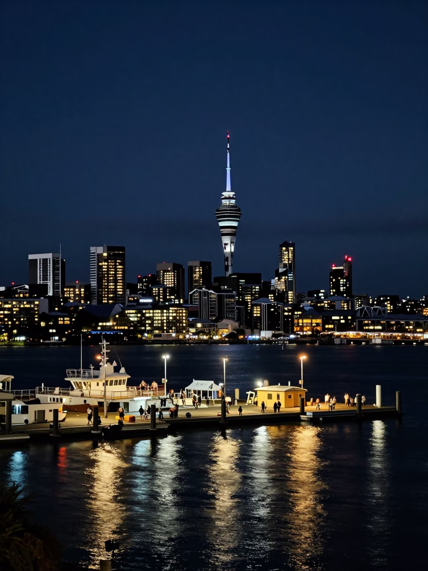 Auckland Night Scene at The Deepest Night Sky Light in in Auckland, New Zealand