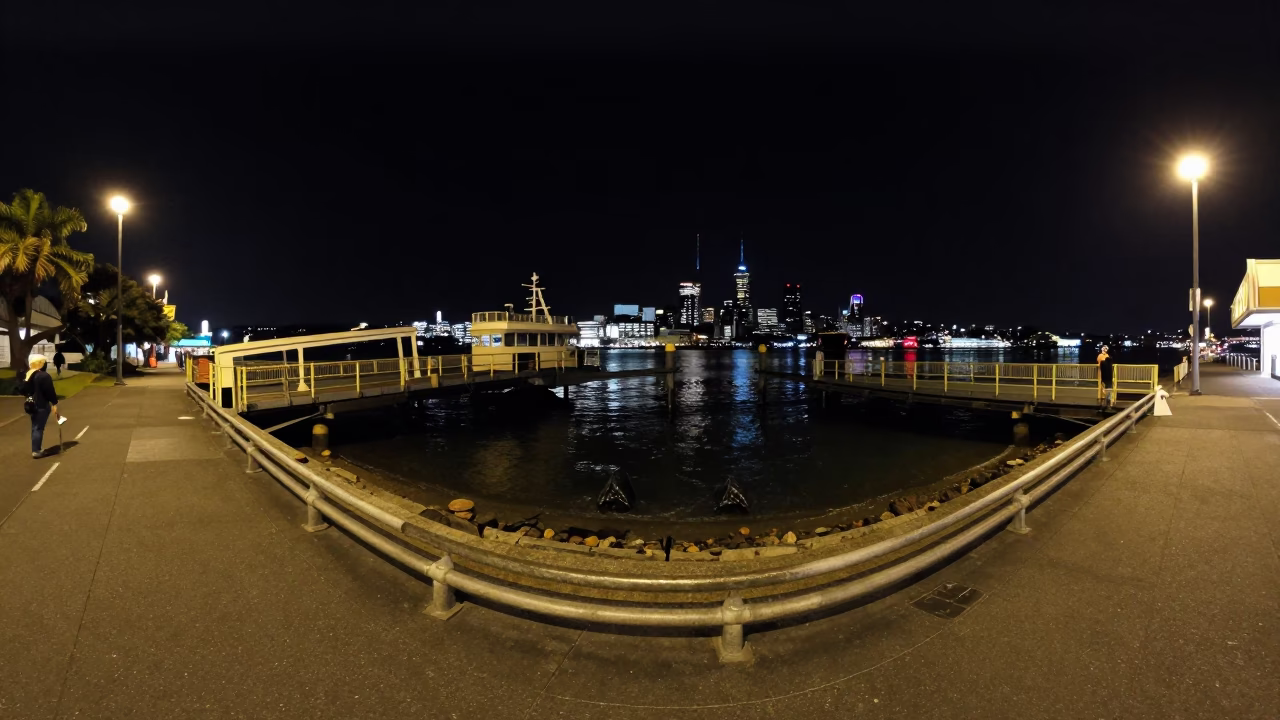 Auckland Night Street Scene with Ferry Ramp Piling and Kebab Grill in in Auckland, New Zealand