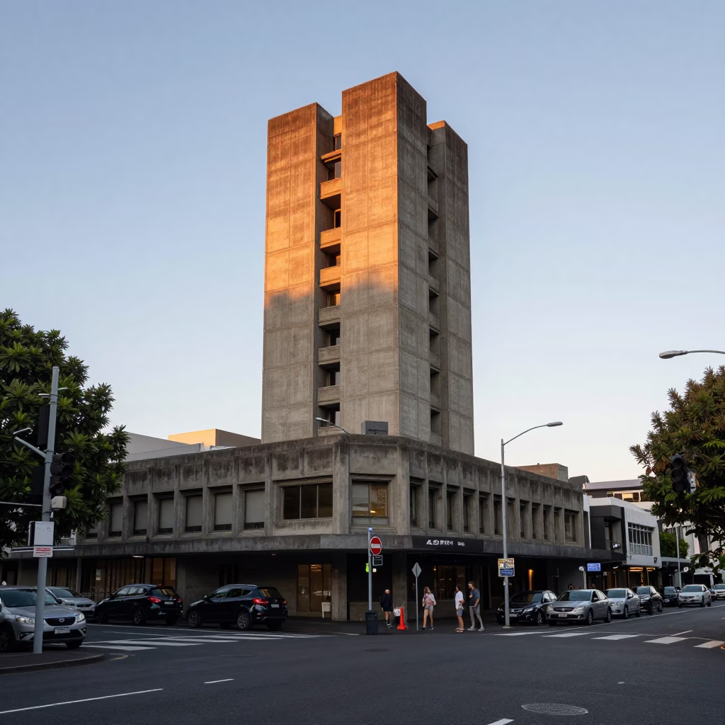 Auckland Street Corner at The Early Evening Light in in Auckland, New Zealand