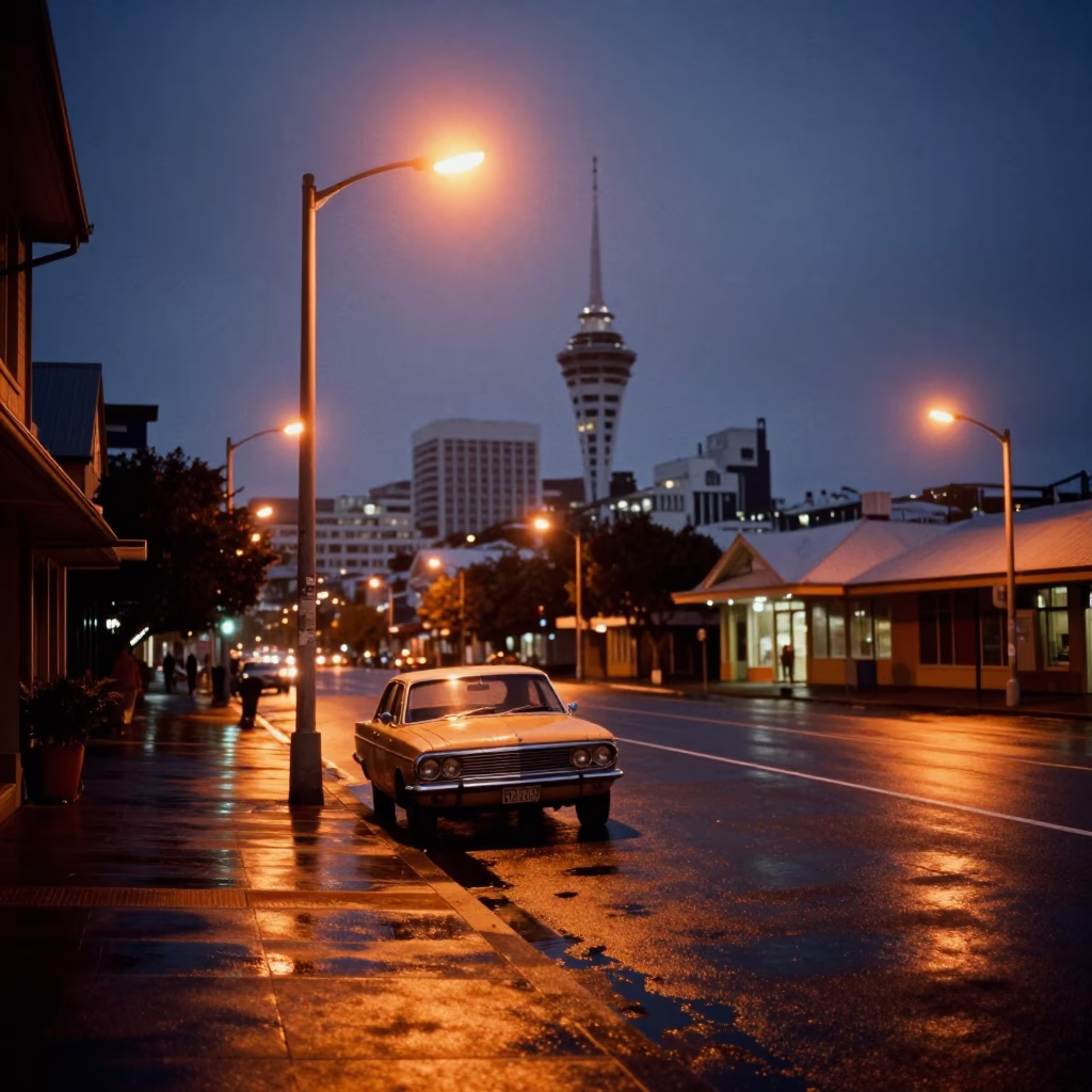 Auckland Street Scene at The Predawn Darkness Light in in Auckland, New Zealand