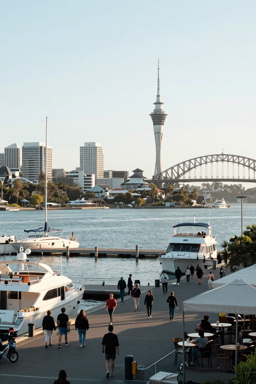 Auckland Waterfront Promenade at The Early Afternoon Light in in Auckland, New Zealand