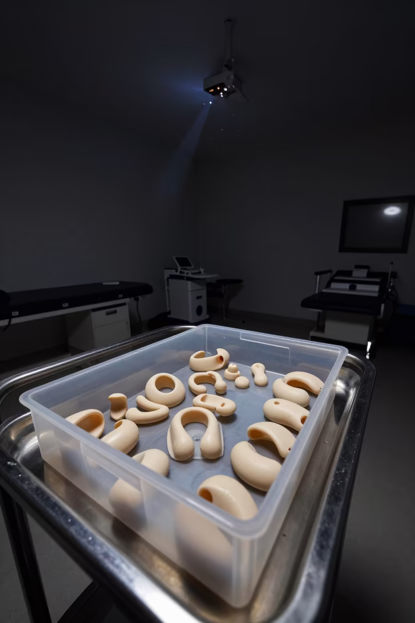 Audiology Ear Mold Drawer in Midnight Clinic in inside a rehabilitation therapy room near Gurgaon