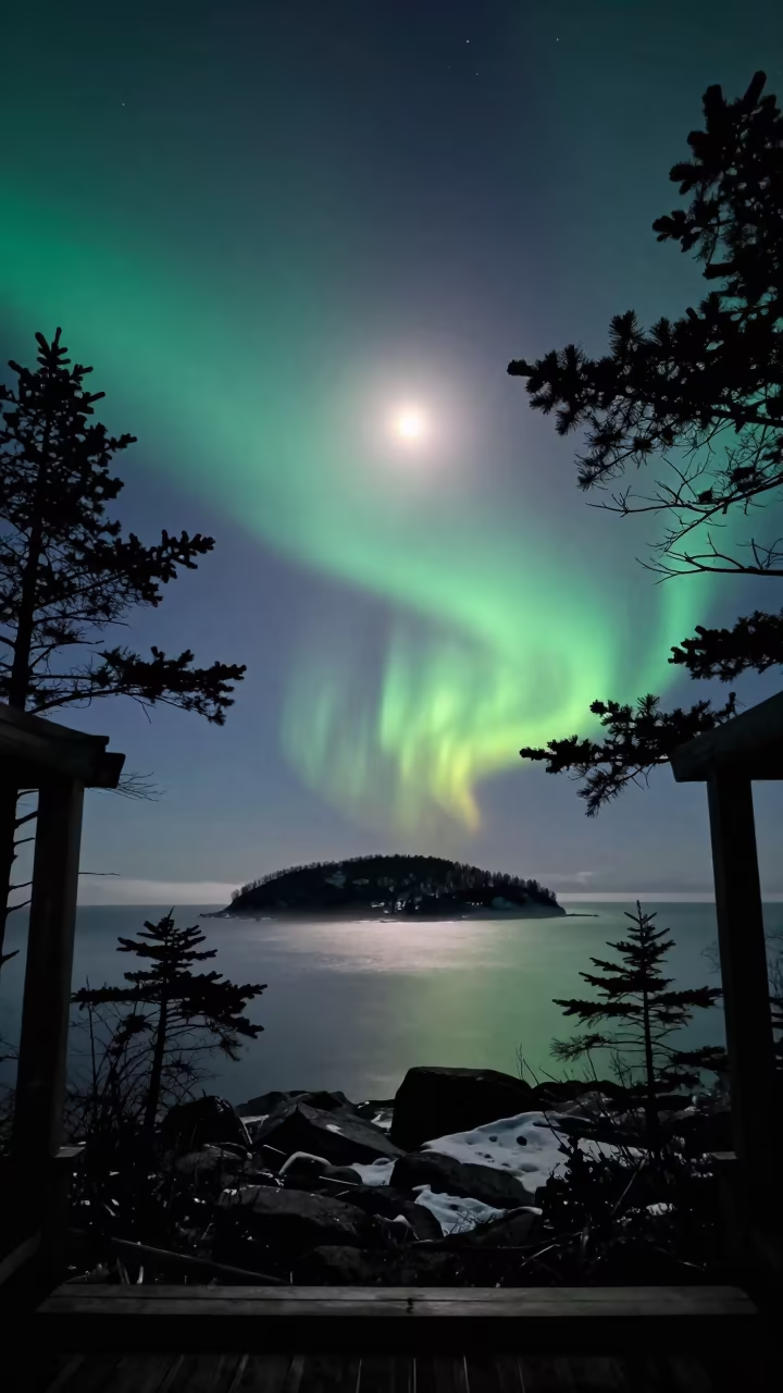 Aurora Australis Over Hokkaido Predawn Mist in in Hokkaido